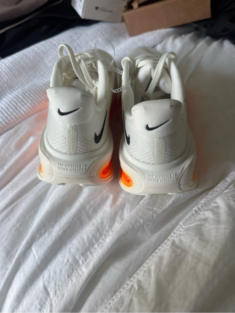 Nike White Athletic Shoes with Black Swoosh and Orange Accent Men 5.5/Women 7